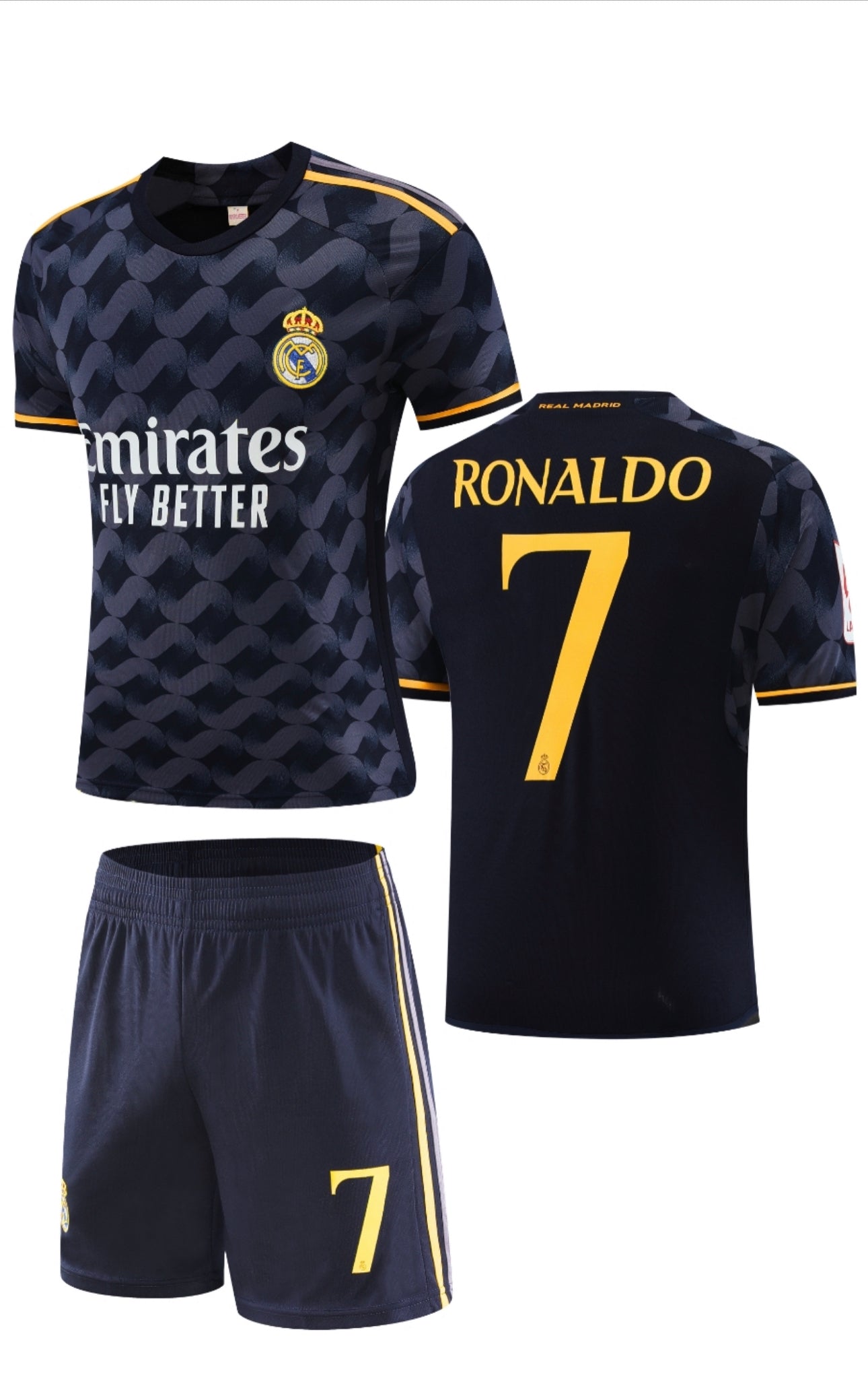Football Jersey Real Madrid fc Away 2023-2024 Ronaldo #number 7 ( jersey & shorts / soccer shirt / black / soccer / gift / shirt)