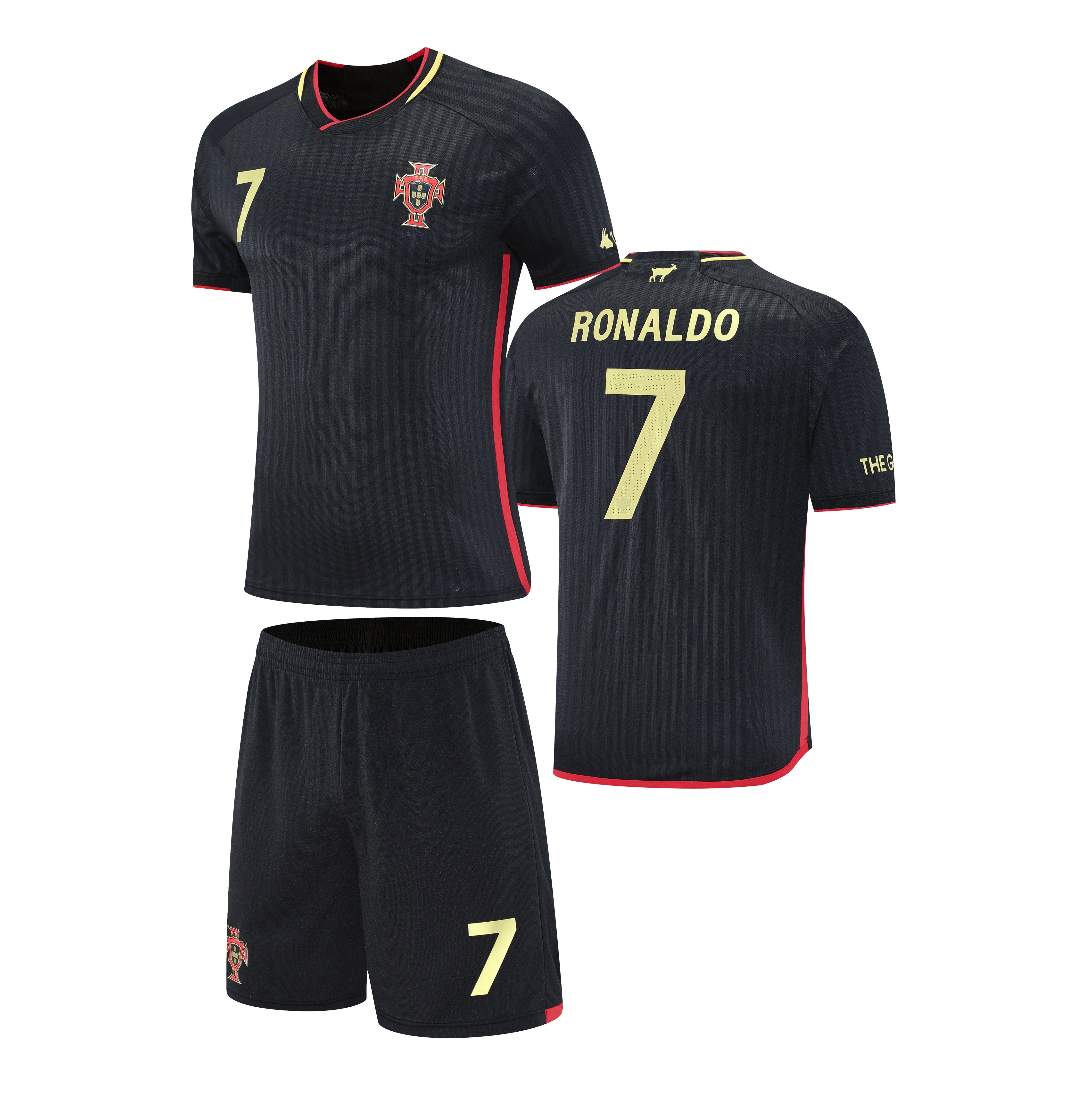 Football Jersey Portugal GOAT Black Ronaldo ( Harmony day / country jersey & shorts / football shirt / Portug al euro shirt / Ronaldo jersey / European championship )