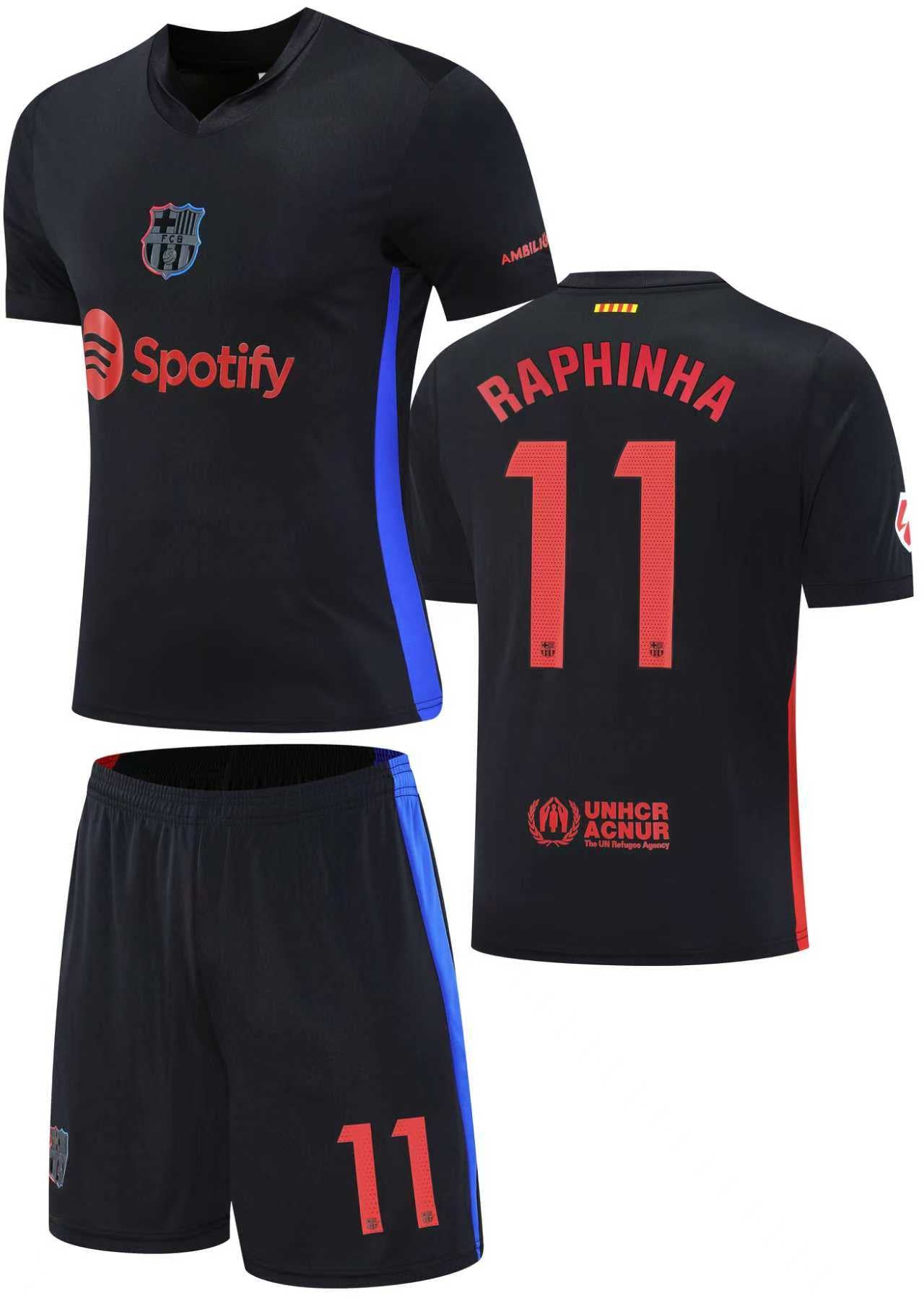 Football Jersey Barcelona fc Black away RAPHINHA #11 2024-2025 (soccer