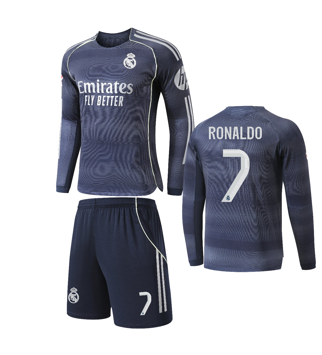 Football Jersey Long Sleeve Real Madrid fc away 2025-2026 RONALDO #7 ( A Grade soccer shirt & shorts )