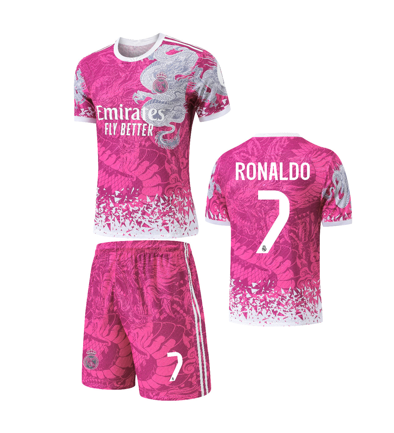 Football Jersey Real Madrid fc Pink dragon 2025-2026 RONALDO #7 ( A Grade soccer shirt & shorts / junior / gift )