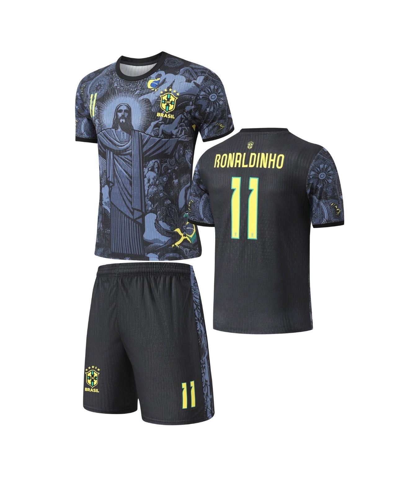 Football Jersey 24/26 Brasil Jesus RONALDINHO Away set number 11# (Brazil Black / Brasil shirt / A Grade Qaulity)