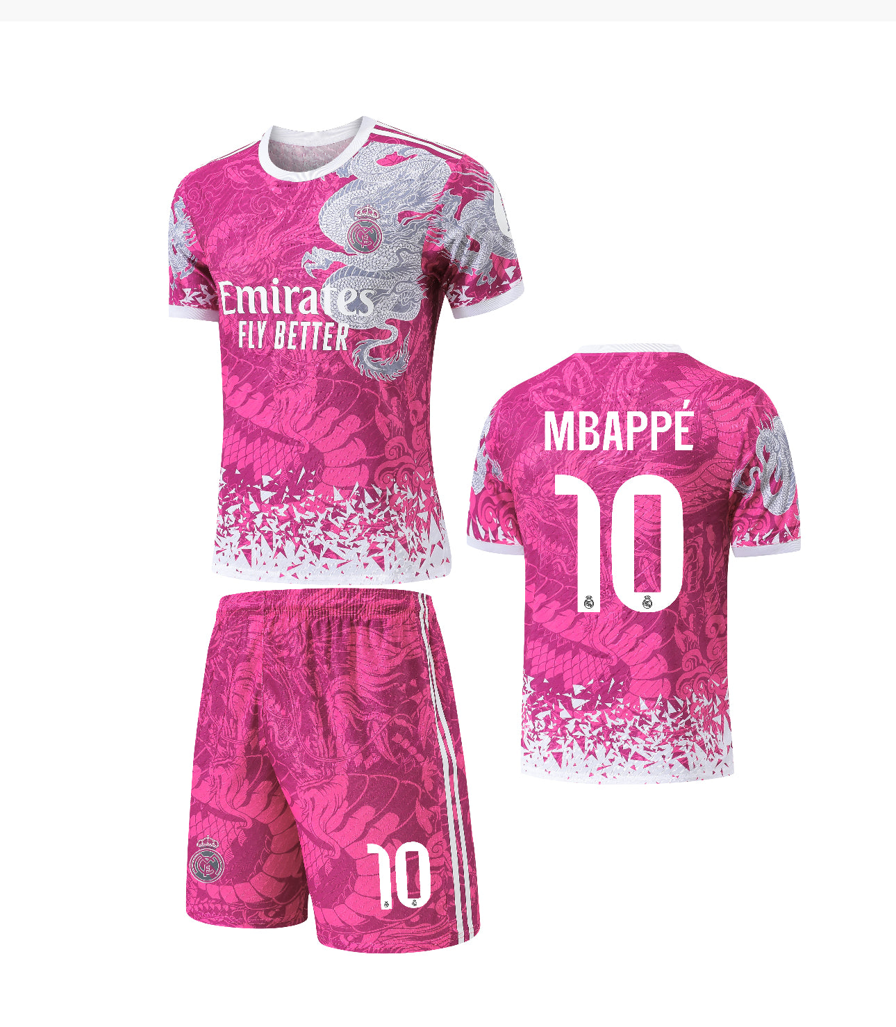 Football Jersey Real Madrid fc Pink dragon 2025-2026 Mbappe #number 10 ( A Grade quality soccer shirt & shorts / black / gift )