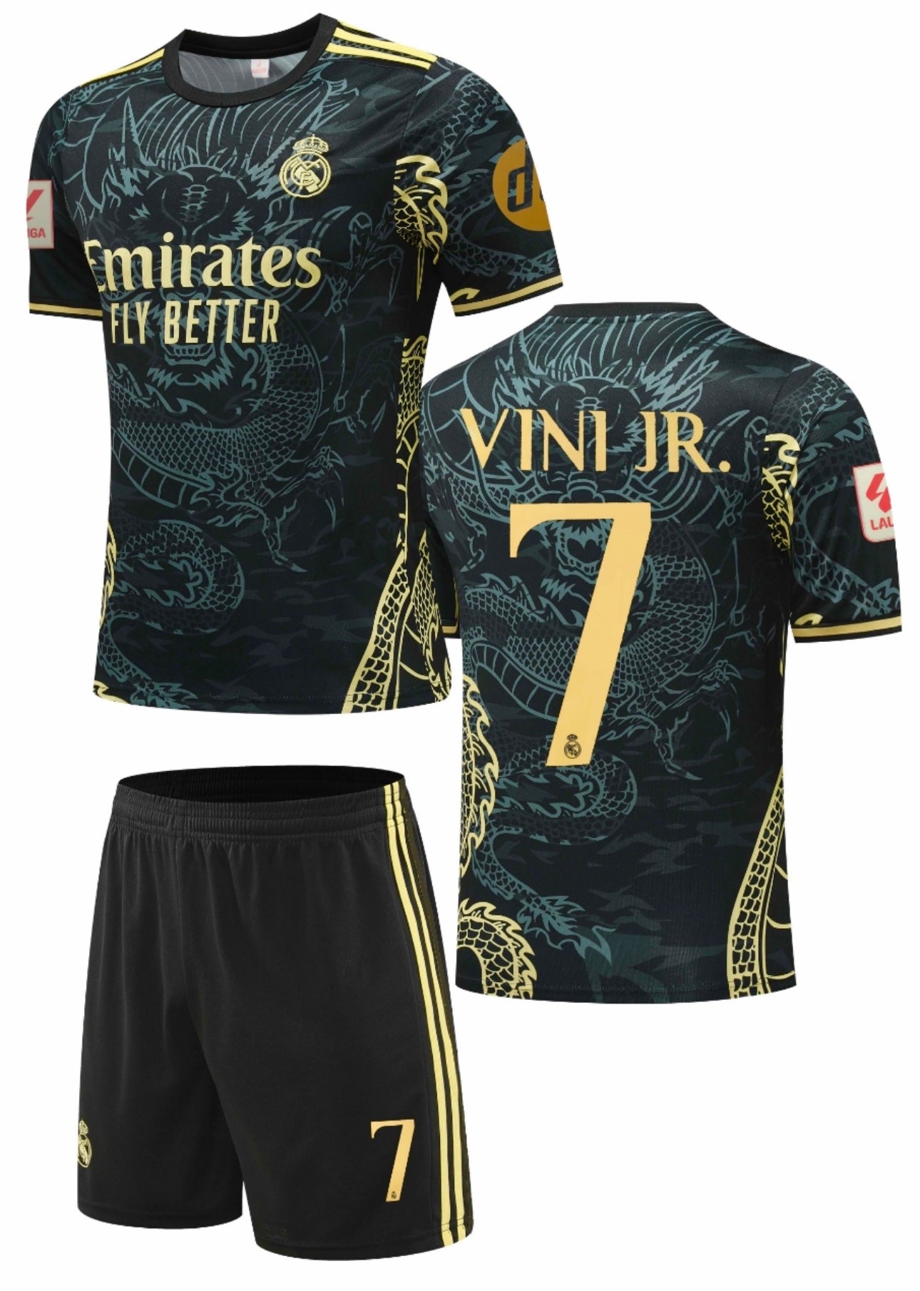 Football Jersey Real Madrid fc Black dragon 2024-2025 Vini Jr #7 ( soccer shirt & shorts / junior shirt / soccer jersey / gift / shirt)