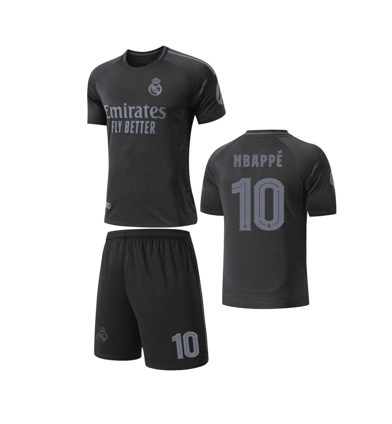 Football Jersey Real Madrid fc Black on Black 2025-2026 Mbappe #number 10 ( A grade quality soccer shirt & shorts / limited edition / gift / book week shirt)