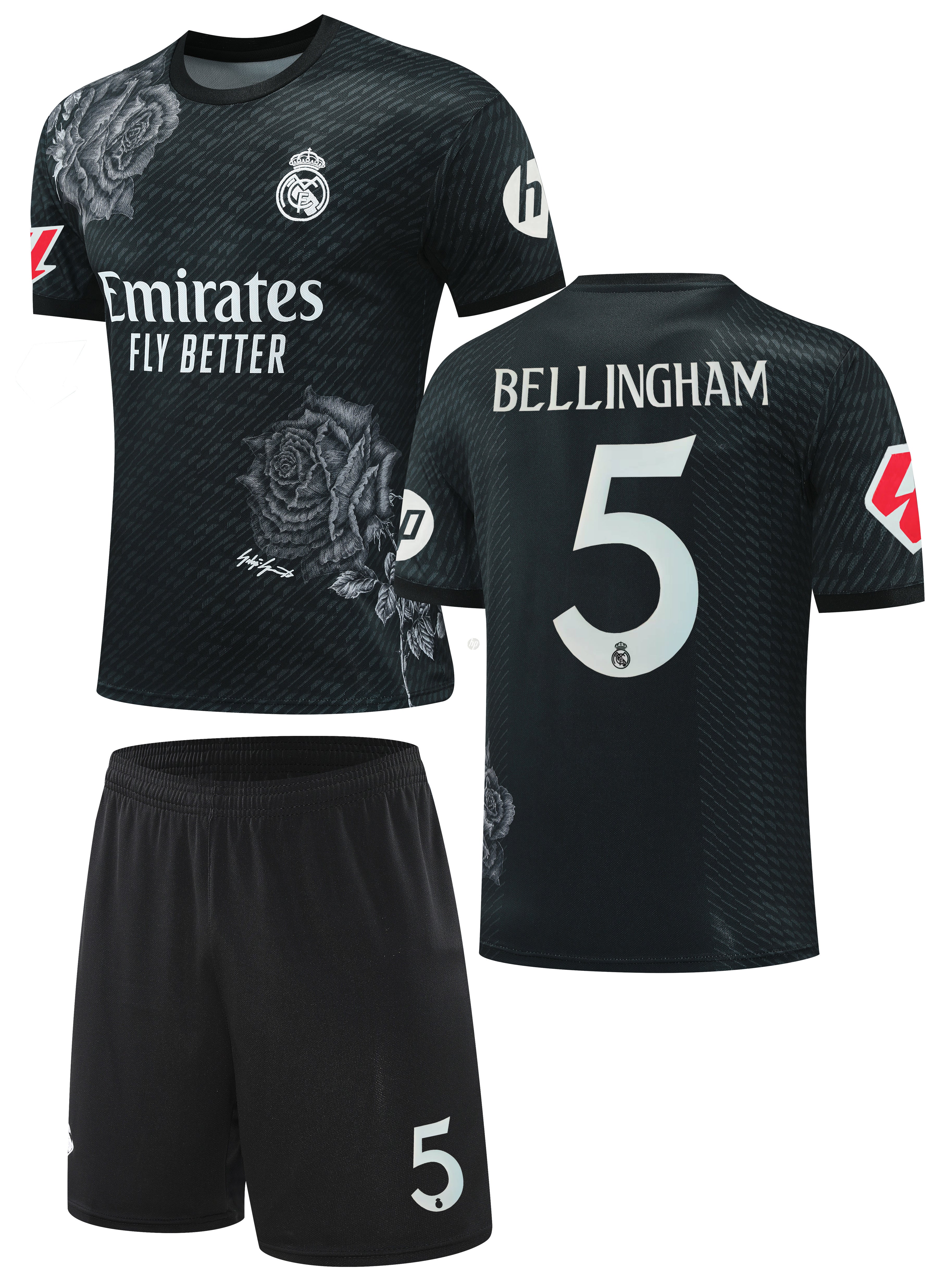 Football Jersey Real Madrid fc black Rose 2024-2025 Bellingham #number 5 ( soccer shirt & shorts/ black shirt / soccer jersey / gift / Jude shirt)