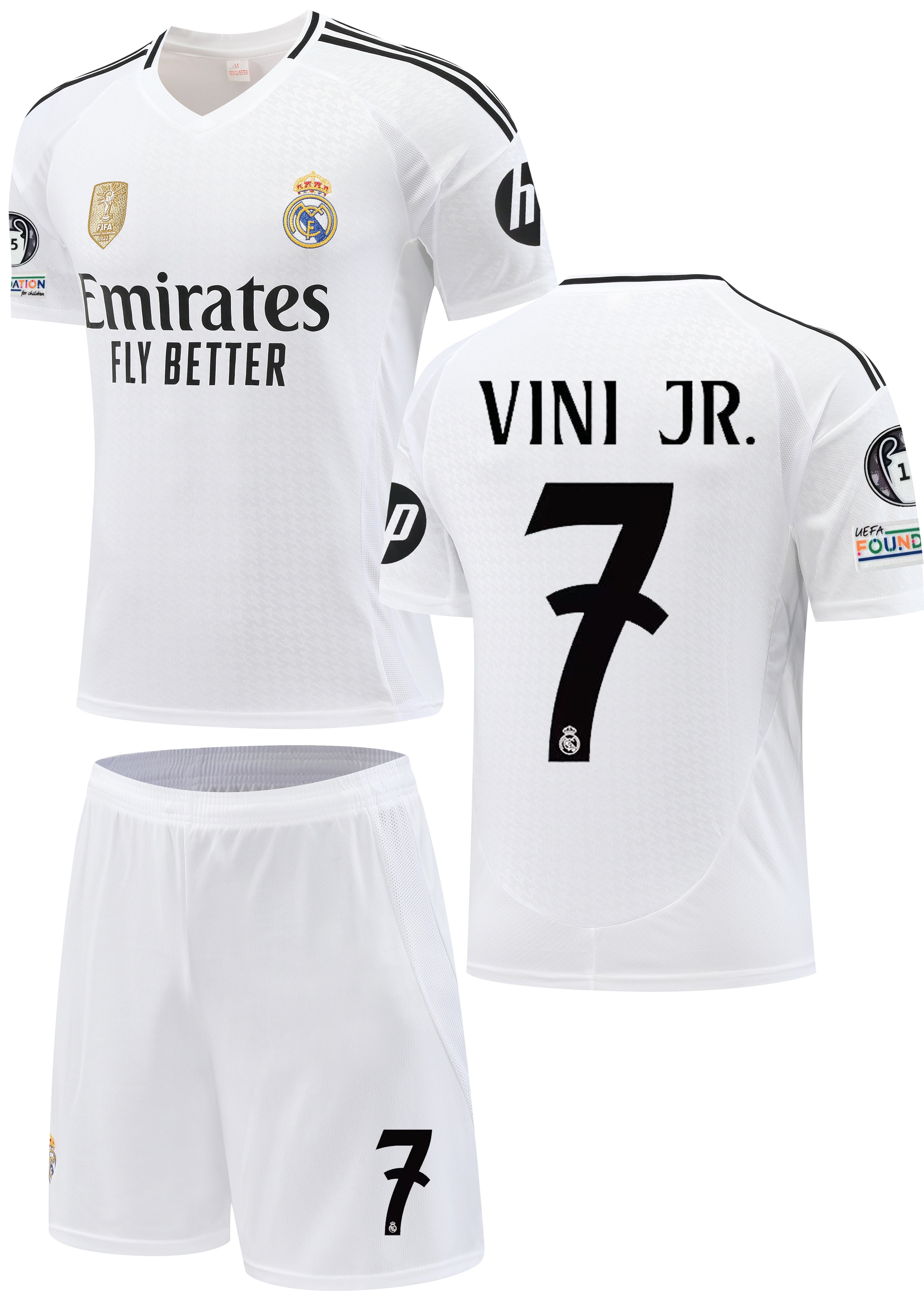 Football Jersey Real Madrid fc home 2024-2025 VINI JR #number 7 ( soccer shirt & shorts / black shirt / soccer jersey / gift )