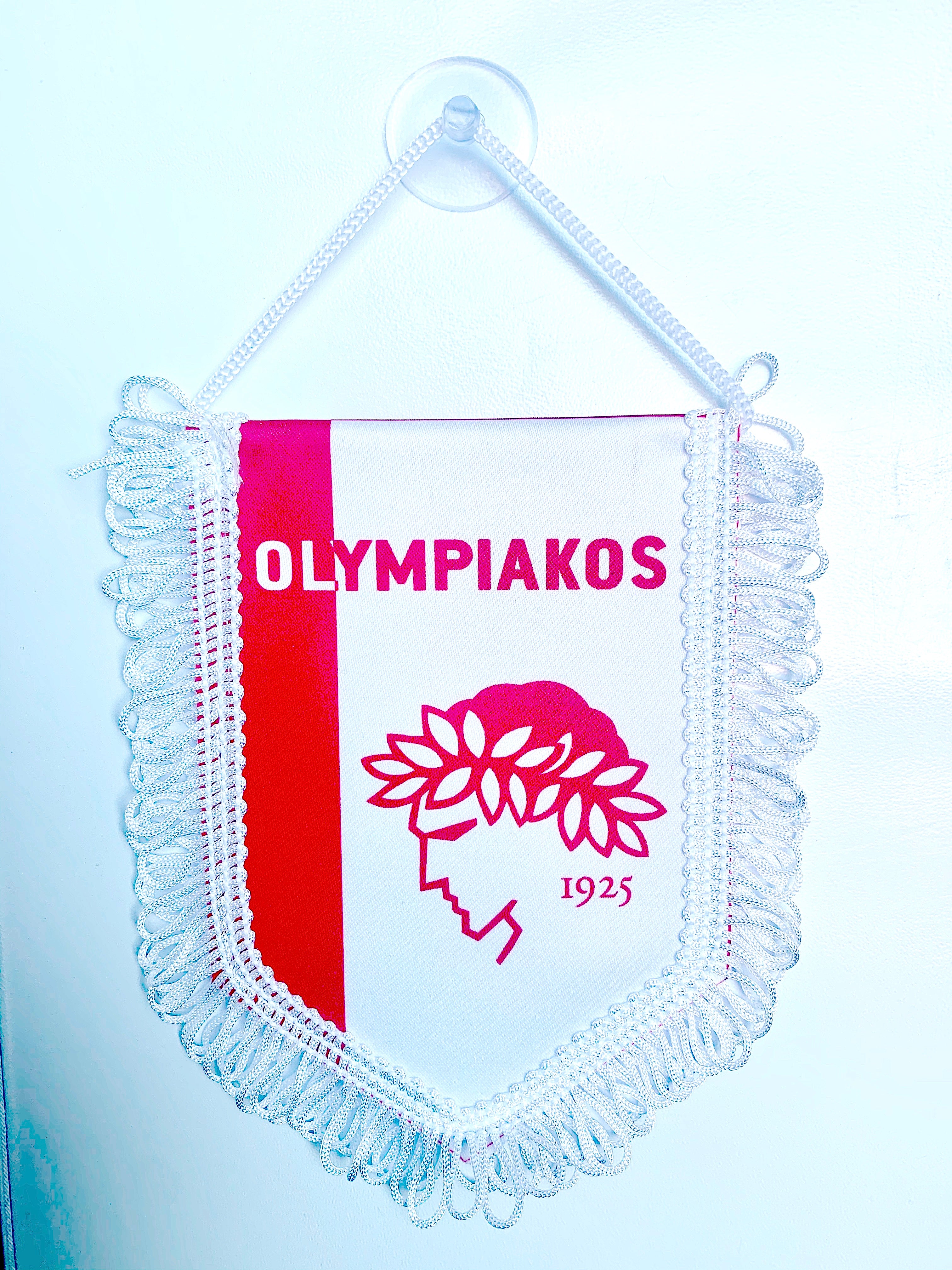small car flag Olympiakos ( small banner / car banner / car accessory / small hanging flag / small pendant / team banner)