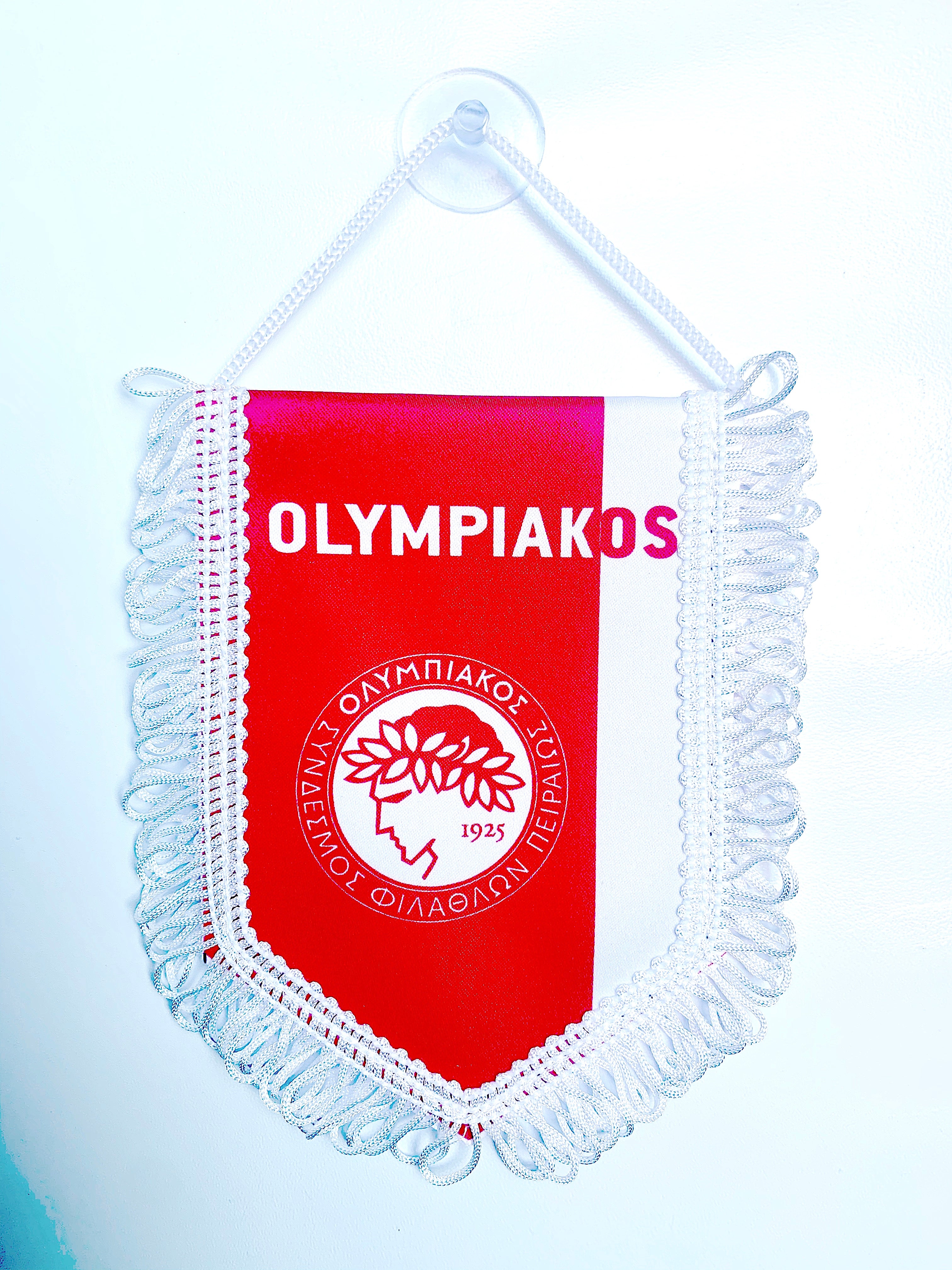 small car flag Olympiakos ( small banner / car banner / car accessory / small hanging flag / small pendant / team banner)