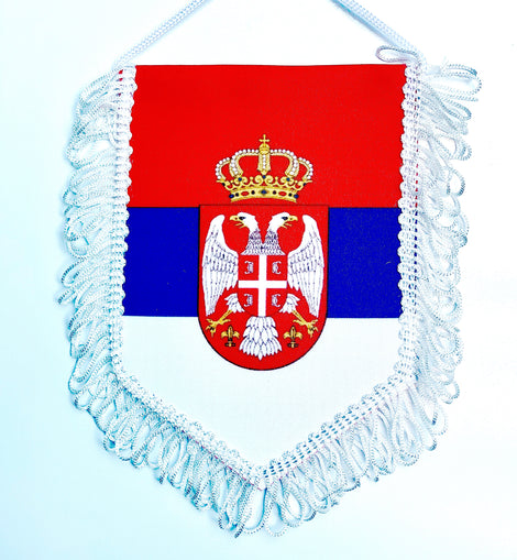 small car flag Serbia ( Serbian banner / small banner / car banner / car accessory / small hanging flag / small pendant / country banner)