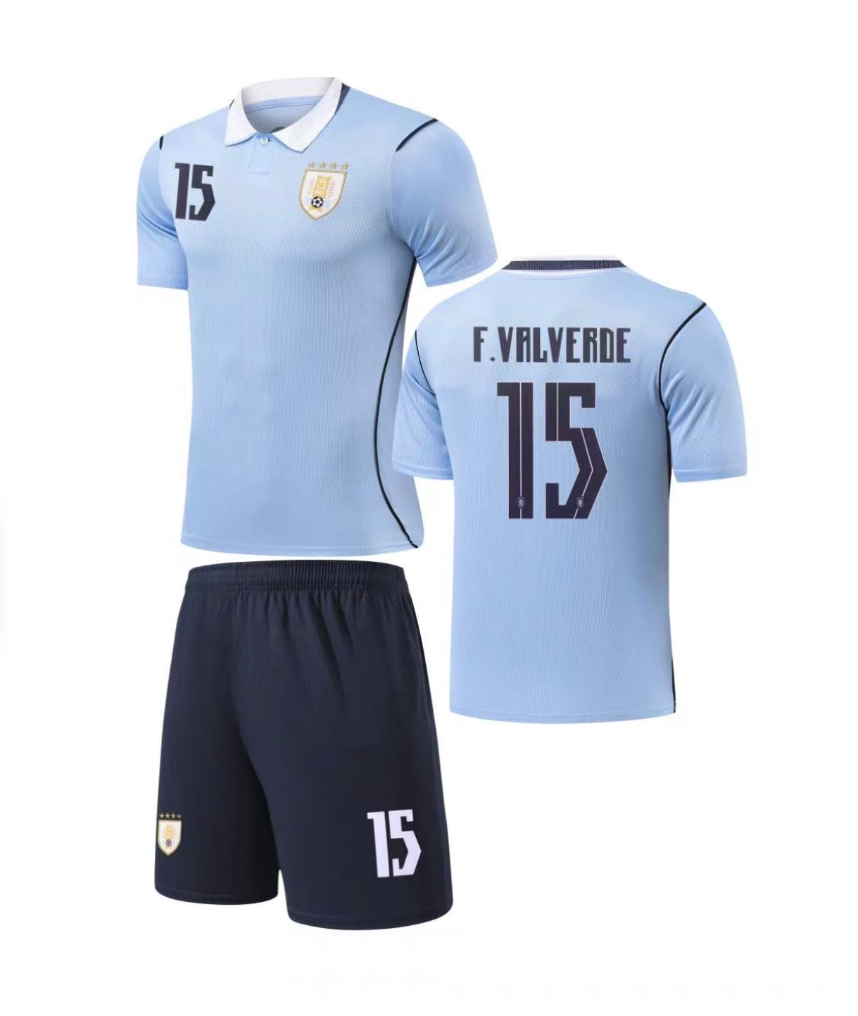 Football Jersey set Uruguay home Federico Valverde #15 World Cup 2026 ( soccer shirt / country jersey / football shirt / Uruguayan jersey / Uruguayan shirt / shirt )
