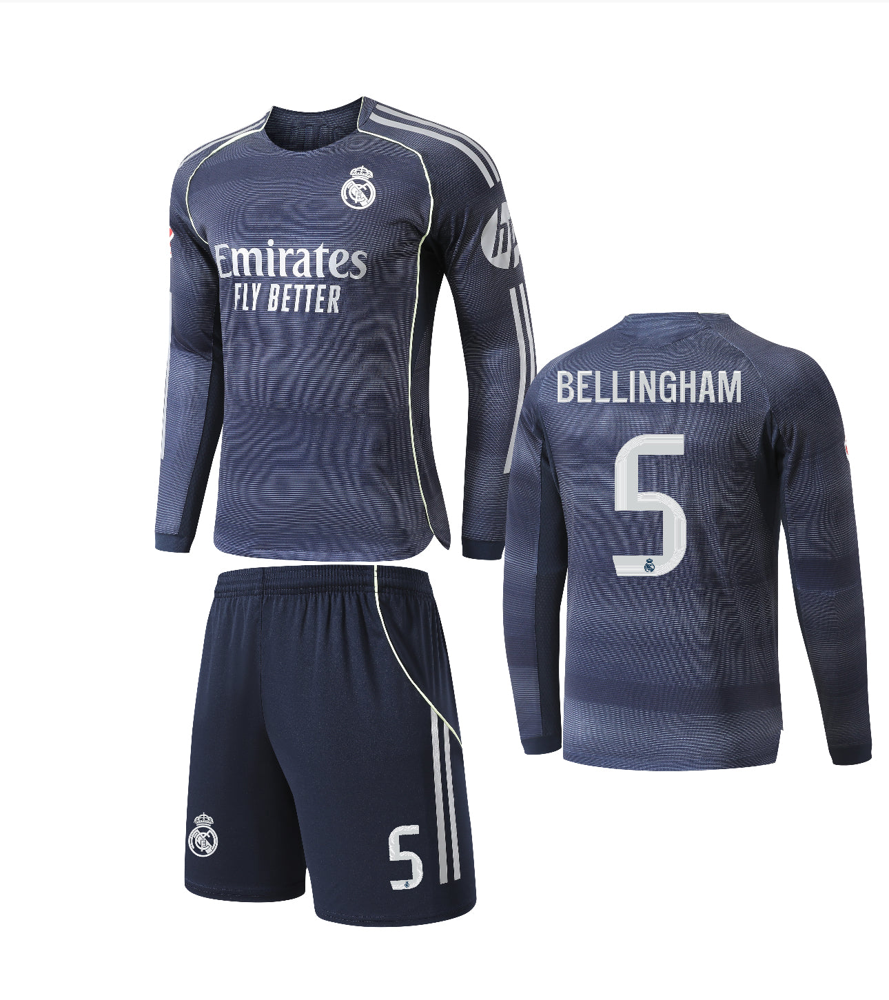 Football Jersey long sleeve Away Real Madrid fc  2025-2026  Bellingham #number 5 ( A Grade Qaulity / soccer shirt & shorts / winter / Jude shirt )