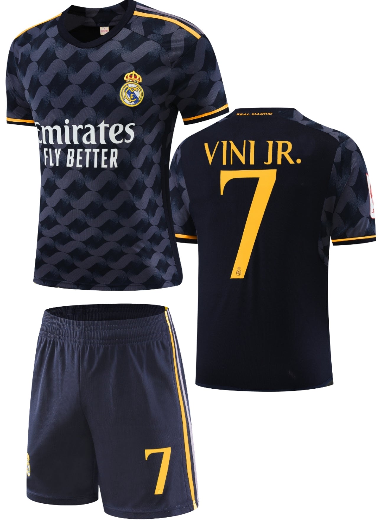 Football Jersey Real Madrid fc away 2023-2024  Vini Jr #7 ( soccer shirt and shorts / junior shirt / black / jersey / gift / specials shirt)
