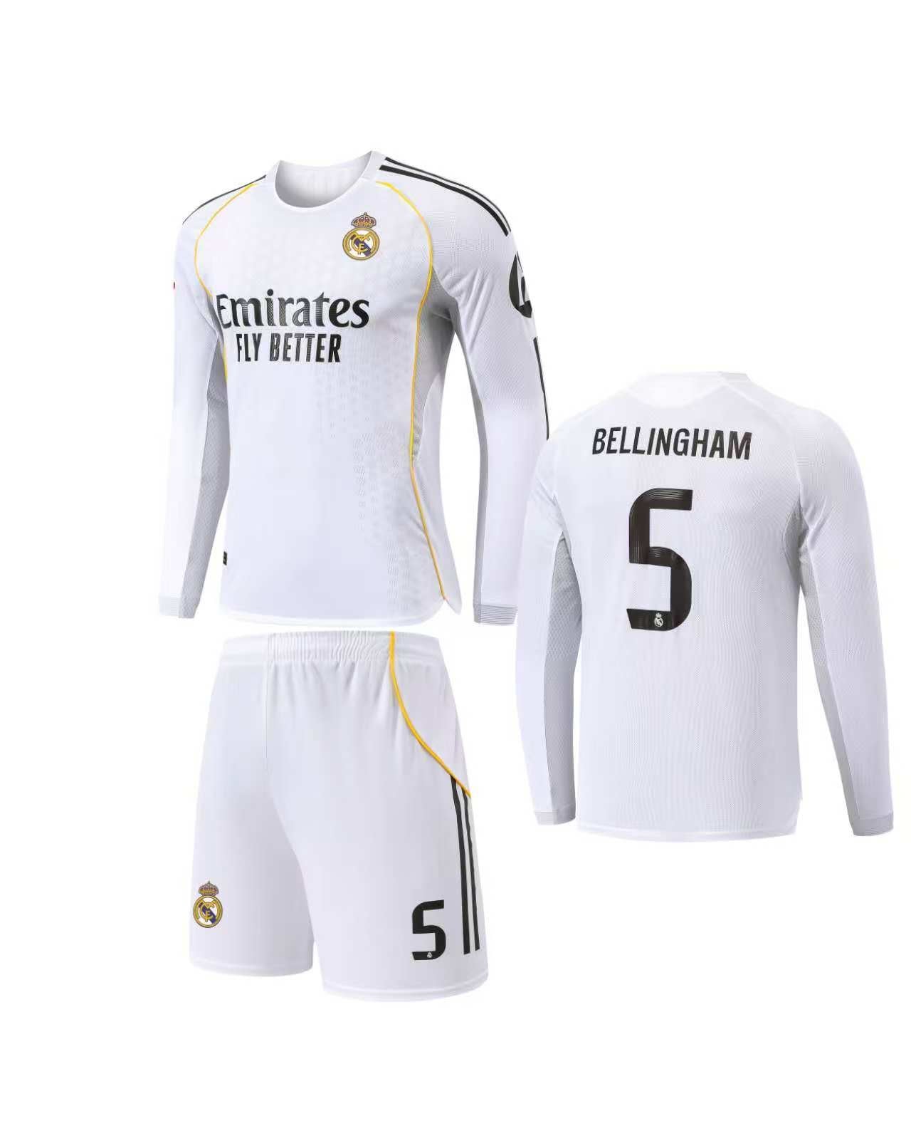 Football Jersey long sleeve home Real Madrid fc  2025-2026  Bellingham #number 5 ( A Grade Qaulity / soccer shirt & shorts / winter / Jude shirt )
