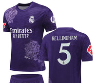Football Jersey Real Madrid fc Purple Rose 2024-2025  Bellingham #number 5 ( soccer shirt & shorts/ black shirt / soccer jersey / gift / Jude shirt)