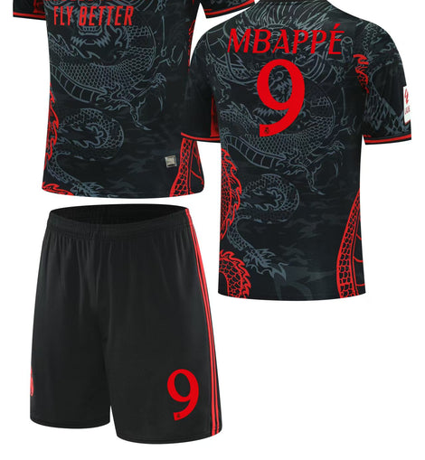 Football Jersey  Real Madrid fc  red dragon 2025-2026  Mbappe #number 9 ( A Grade quality soccer shirt & shorts / black / gift )