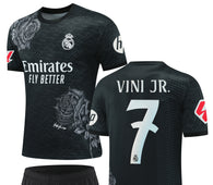 Football Jersey Real Madrid fc Black Rose 2024-2025  Vini Jr #7 ( soccer shirt & shorts / junior shirt / soccer jersey / gift / shirt)