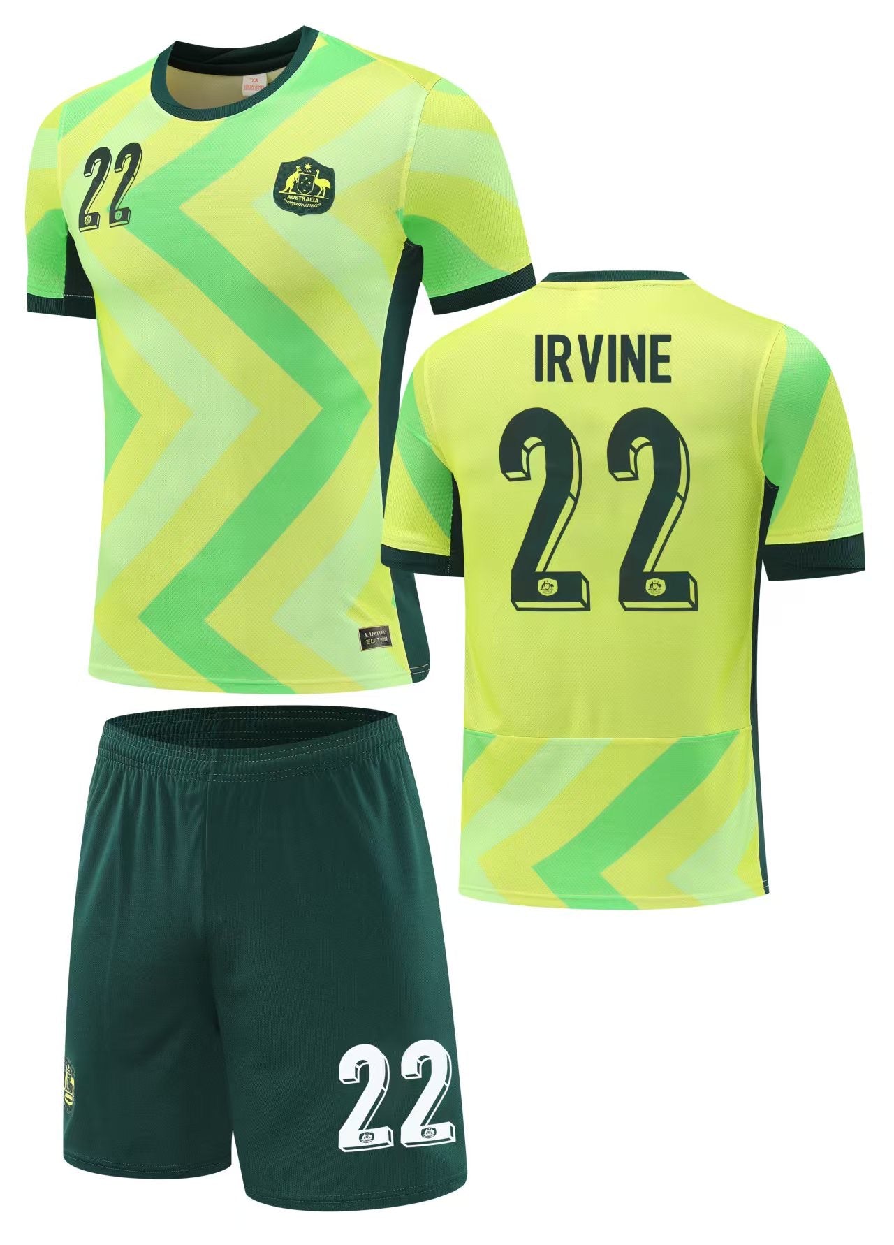 Football Jersey set home IRVINE #22 25/26 ( Australia shirt & shorts / soccer / country / blank football shirt  / Socceroos)