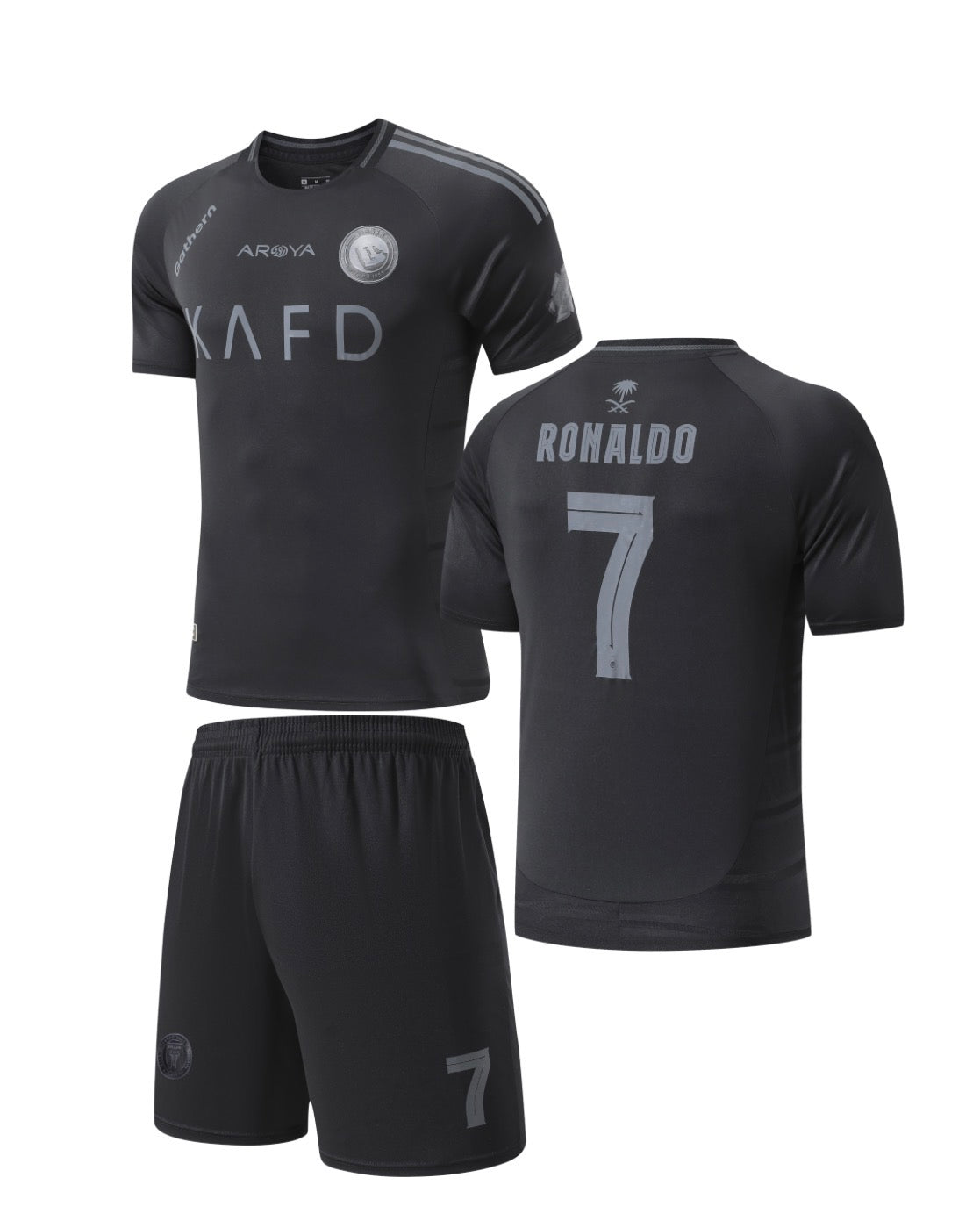 Football Jersey Al Nassr fc Black on Black 2025-2026 RONALDO #7 ( A Grade soccer shirt & shorts / junior / gift )