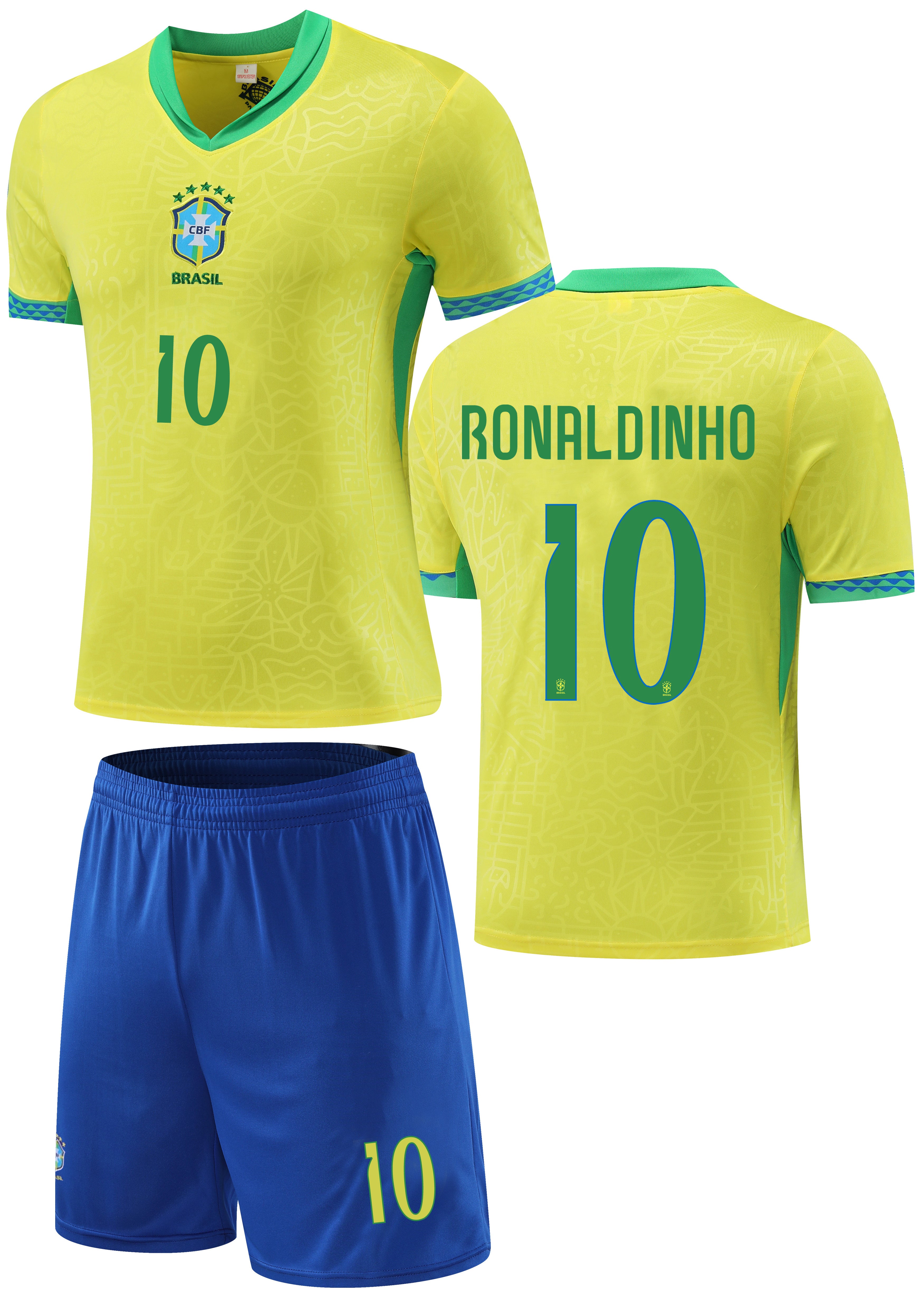 Football Jersey 24/26 Brasil Ronaldinho home set #number 10 (Brazil jersey / Harmony day / Brasil shirt / Brasil jersey )