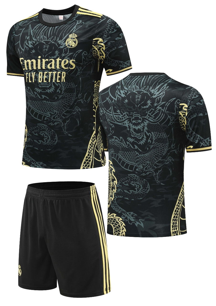 Football Jersey Real Madrid fc Black dragon 2024-2025  no name ( soccer shirt & shorts / junior shirt / soccer jersey / blank / shirt)