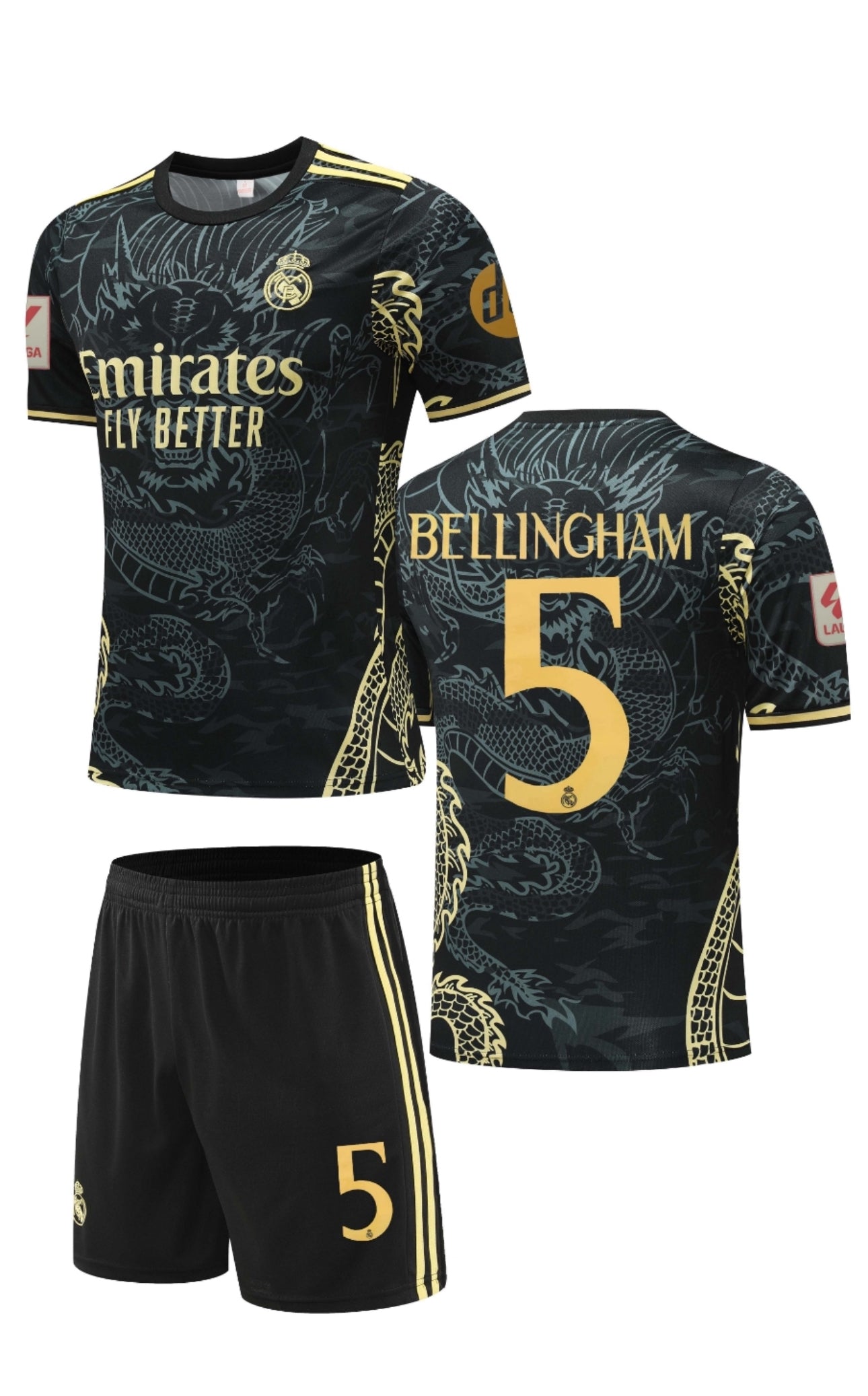 Football Jersey Real Madrid fc black dragon 2024-2025  Bellingham #number 5 ( soccer shirt & shorts / black shirt / soccer jersey / gift / Jude shirt)