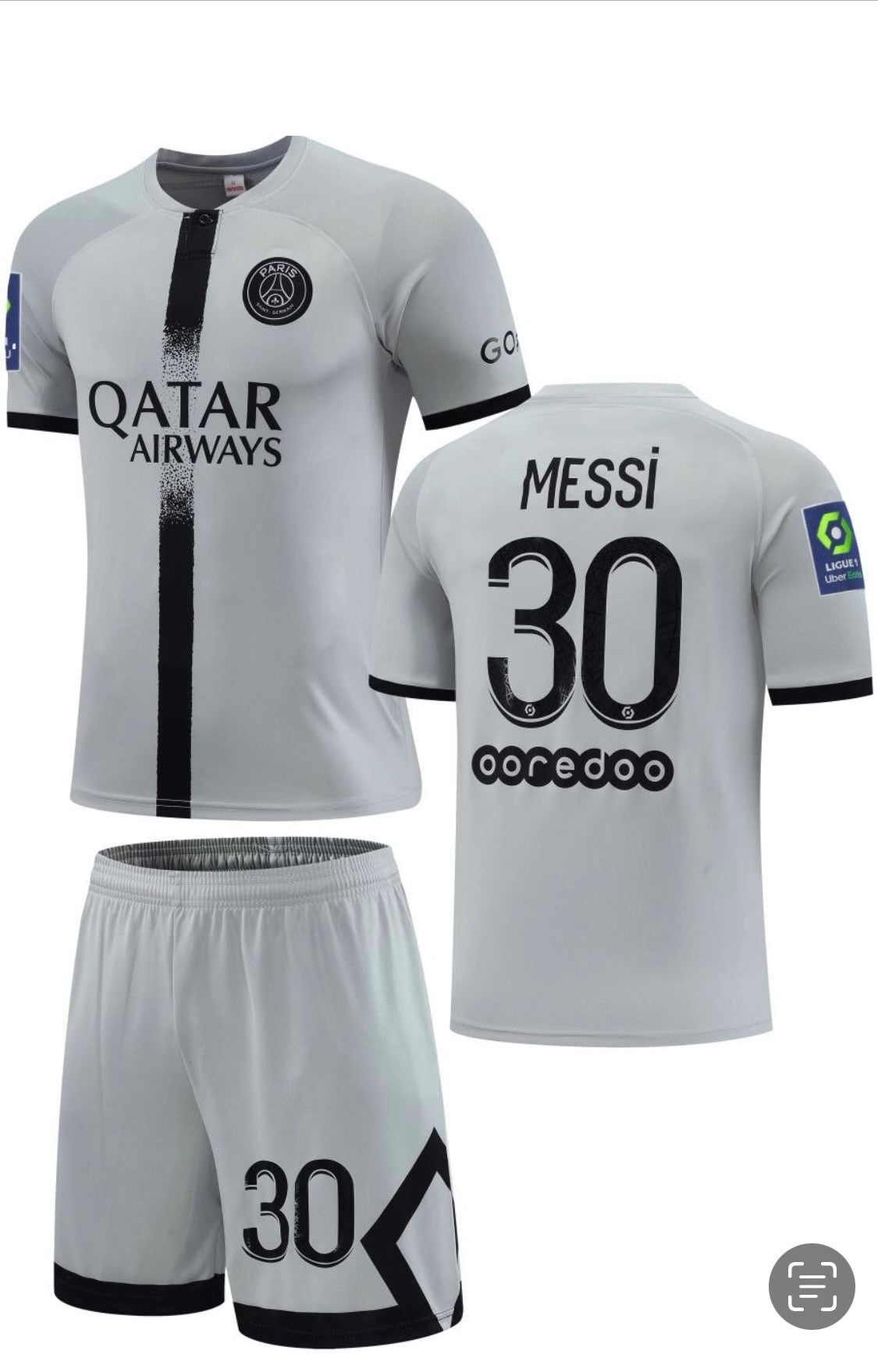 Football Jersey Paris saint Germain Grey away Messi number#30 2022-2023 ( shirt and shorts / psg jersey / soccer jersey /specials / paris saint germain)